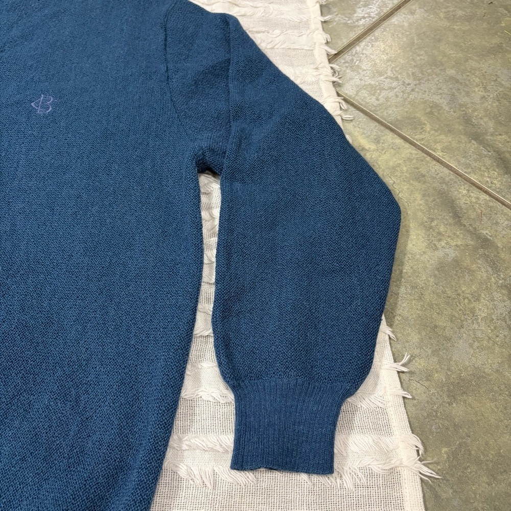 Andean Sweater Mens L Blue 100% Alpaca V Neck Knit Peru Grandpacore Golf Luxury - Picture 5 of 10